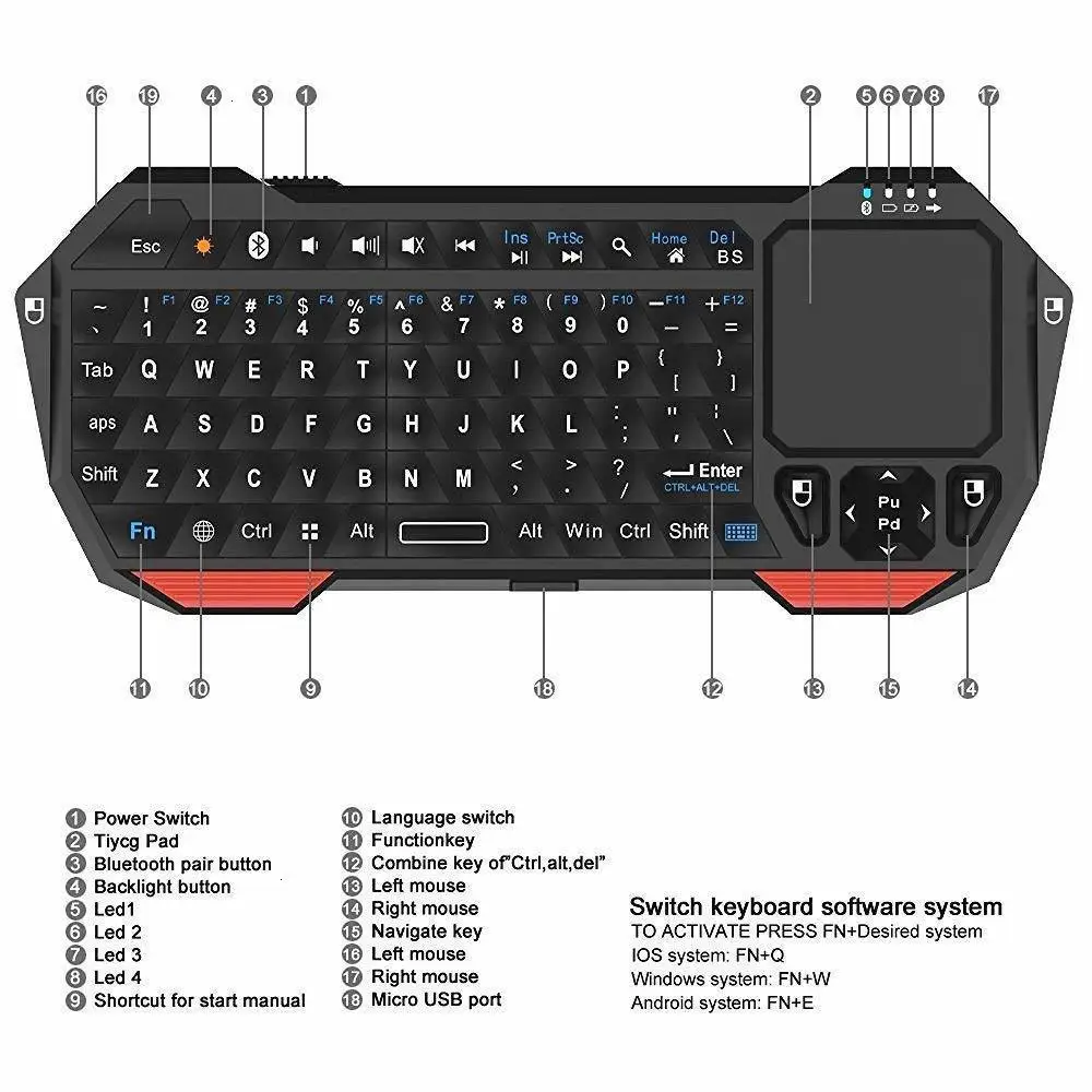  Мини-клавиатура с Bluetooth и тачпадом для проектора Smart TV совместимая Android iOS
