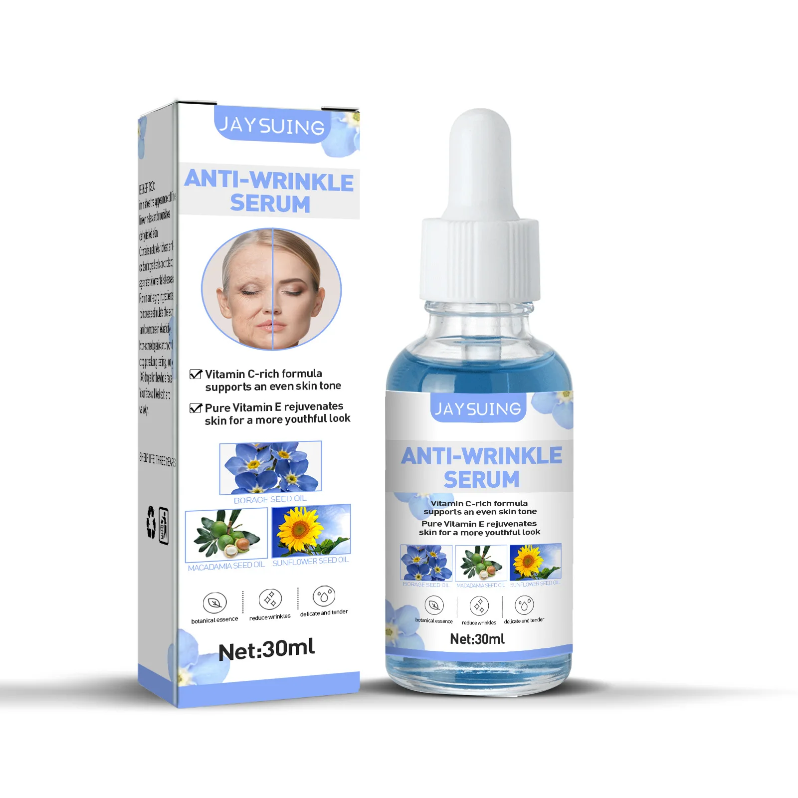 Jaysuing 30ml Wrinkle-Soluble Facial Moisturizer Firming Fading Wrinkle French Lines Filling Skin Rejuvenation OEM Supply