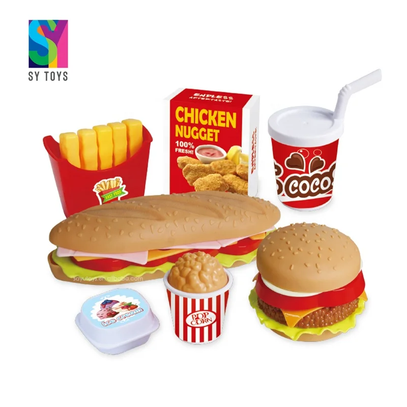 SY TOYS play house burger toy set fast food plastic hamburger toy for children