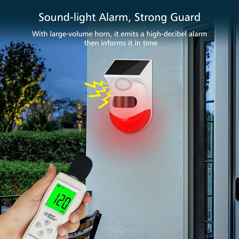 Outdoor Solar PIR Infrared Alarm Wireless System Siren Waterproof Burglar Security Strobe Siren