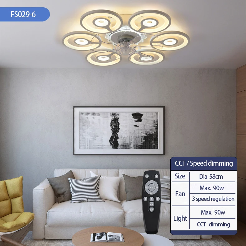 
Good price dimming 3500K 5000K 6500K noiseless led ceiling fan light for bedroom living room 