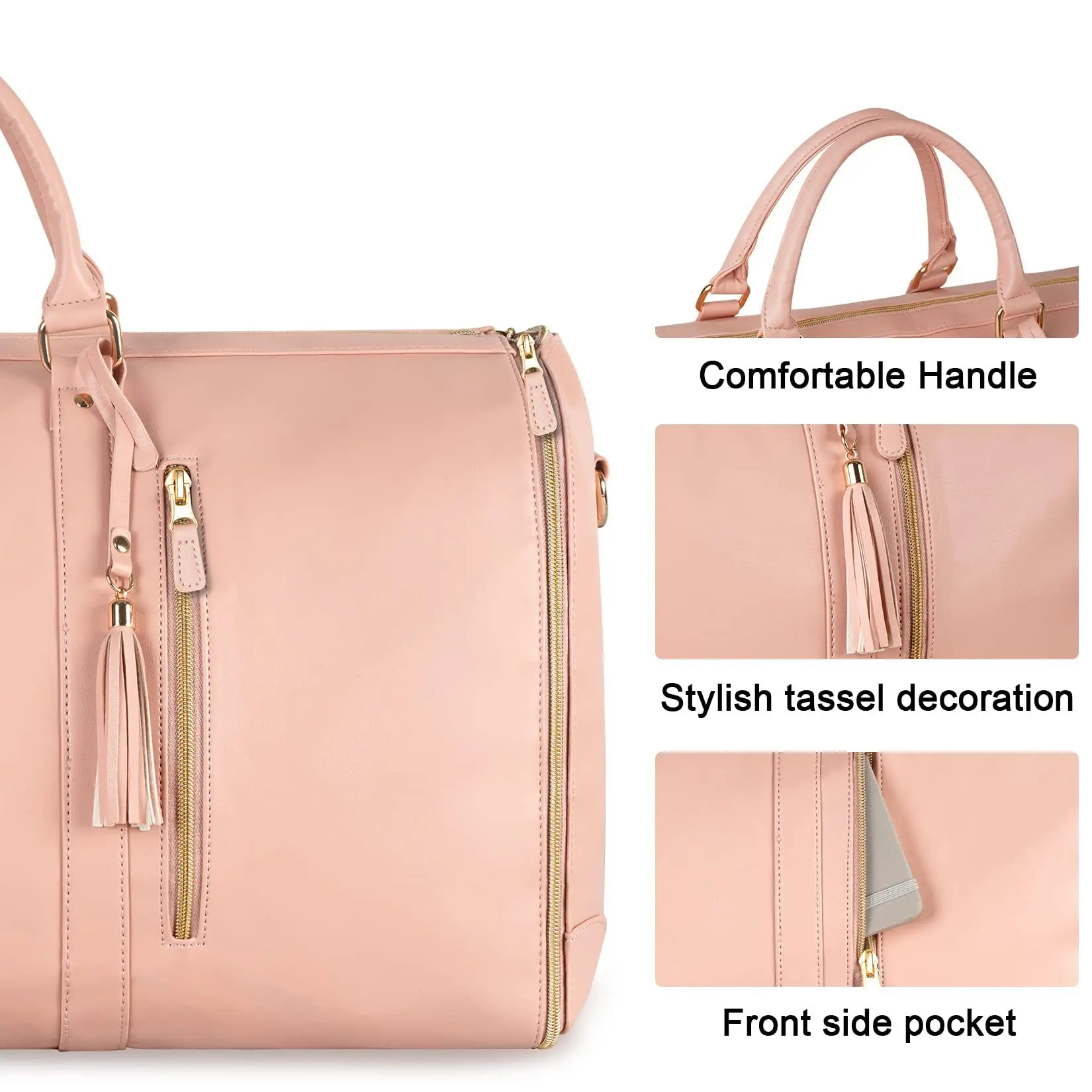 Free customization Fashion Luxury Foldable Pink Travel Fitness PU Leather Luggage For Women Carry On Clothing Bag
