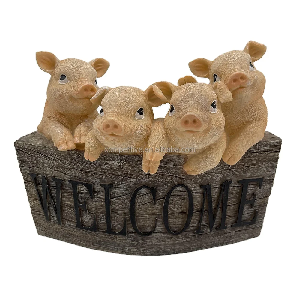 home decoration poly stone gifts resin craft wild animals welcome pigs sheep owl raccoon rabbit parrot OEM & ODM resin factory