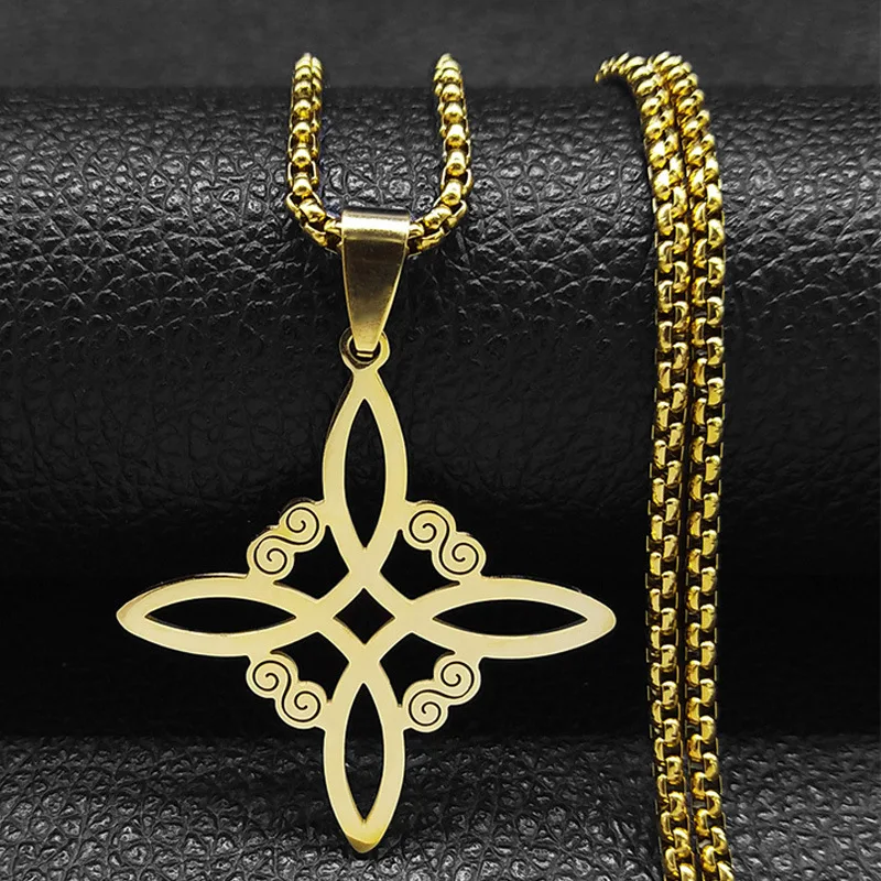 Stainless Steel Witch Knot Pendant Necklace Charm Gold/Silver Unisex Witchcraft Irish Knot Pendant Amulet Necklace Jewelry