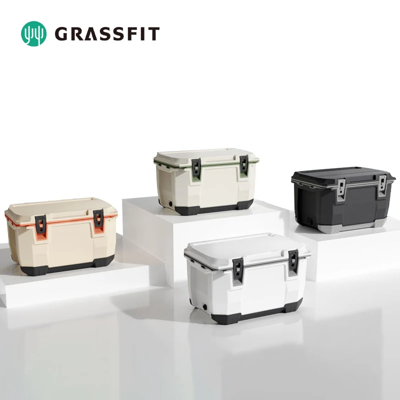 GRASSFIT New Design OEM Outdoor Camping Picnic Fresh Food Beer Waterproof Large Capacity Portable Car Ice Chest 60L Cooler Box