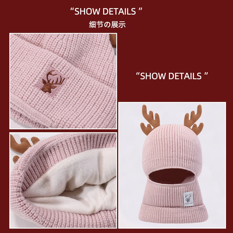 Christmas Fawn ears cute knitted wool hat autumn and winter double versatile casual solid color knitted Christmas hat Beanie