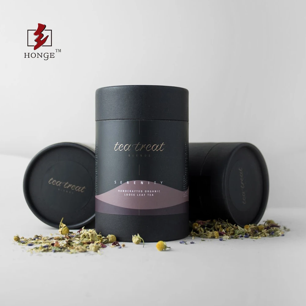 Honge Custom Printing Biodegradable Cylinder Tube Food Paper Cardboard Premium Tea Canister Bags Tube Box Packaging for Loose Te