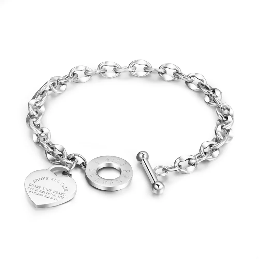 European and American Fashion Titanium Steel Bracelets O Word Chain Love Proverbs Stainless Steel Bible Proverbs Bracelet