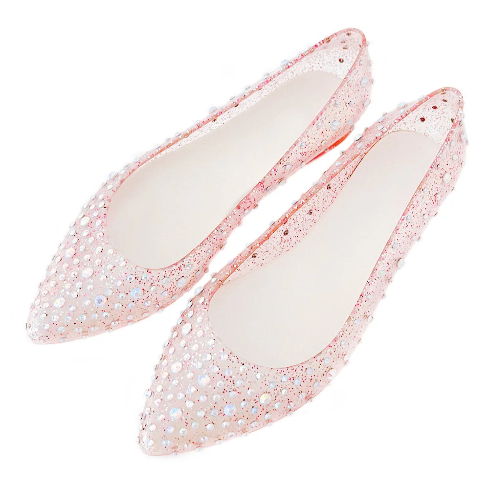 OEM Supplier Lady Diamond Jelly Slipper Custom Female Shiny Pvc Footwear Fashion Crystal Glitter Plastic Flat Sandal Shoes
