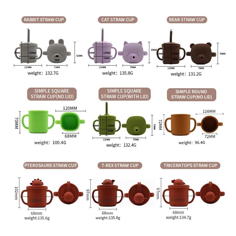 Cup OEM/ODM Soft Reusable Snack Children Lovely Cups Drinking Water Baby Sippy Cup With Straw