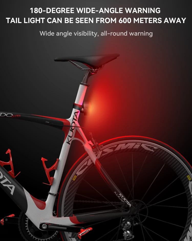 USB Rechargeable Safety Red COB Taillight Waterproof Road Cycling Lights Bike Rear Light