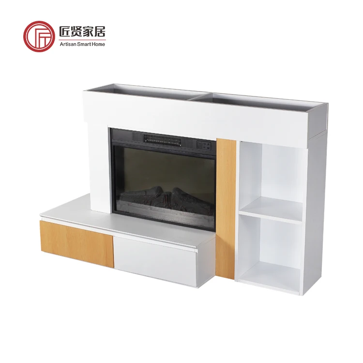 52 Inch Living Room Cabinet Wooden TV Unit 3D Flame Electric Fireplace TV Stand Modern TV Cabinet