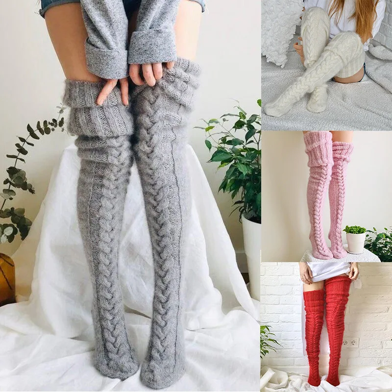 YUELI Winter school girls coarse needle cotton knee high women socks