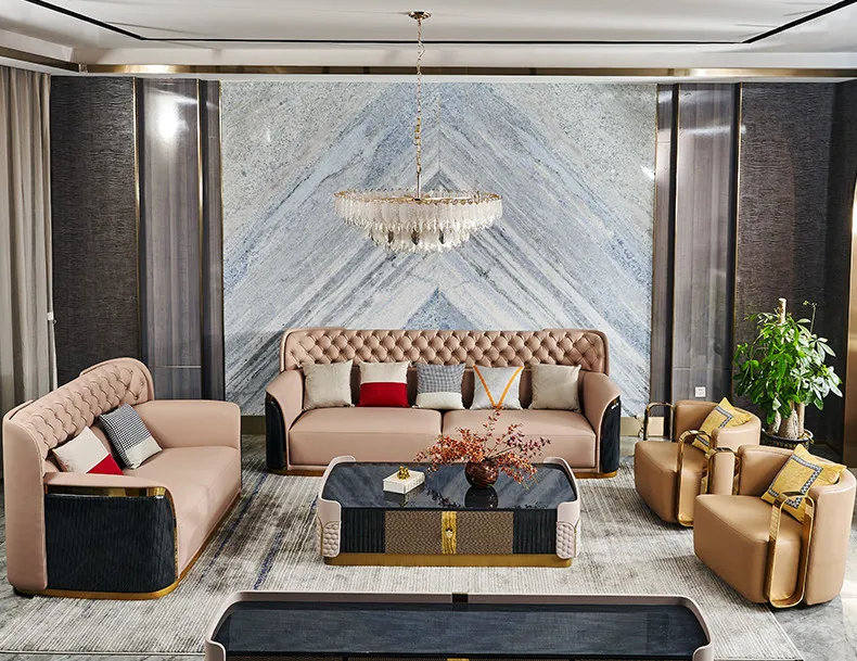 Luxury classic 3 seater hotel lobby sofa set living room new design from turkey tufted leather sofa set living room furniture