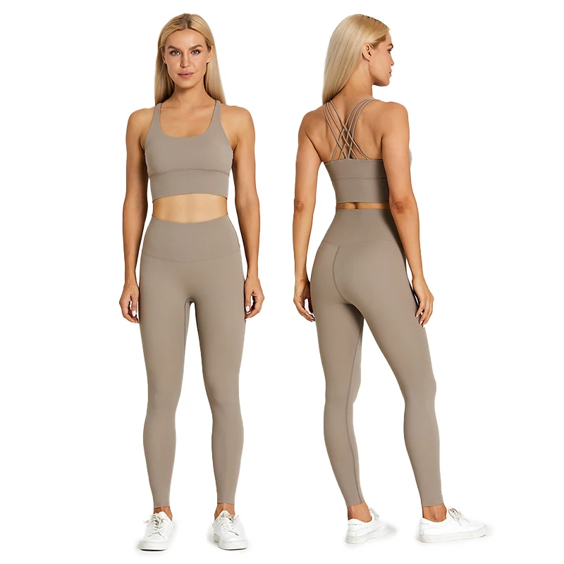 LQ8639 Women Cross Back Yoga Sets Wholesale Athletic Wear Sports Bras Leggings Gym Fitness Sets woman gym clothes