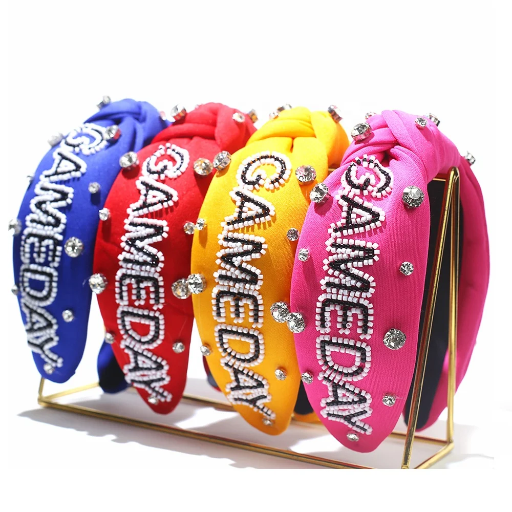 Fashionable  Game Day Hair Accessories Crystal GAMEDAY Knotted Headband Seed Bead Knot Headbands