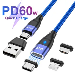 USLION 6 in 1 PD60W 3 in 1 USB Cable Type C Magnetic Cable Charger Charging Data Cable Magnet Micro USB for iphone 14