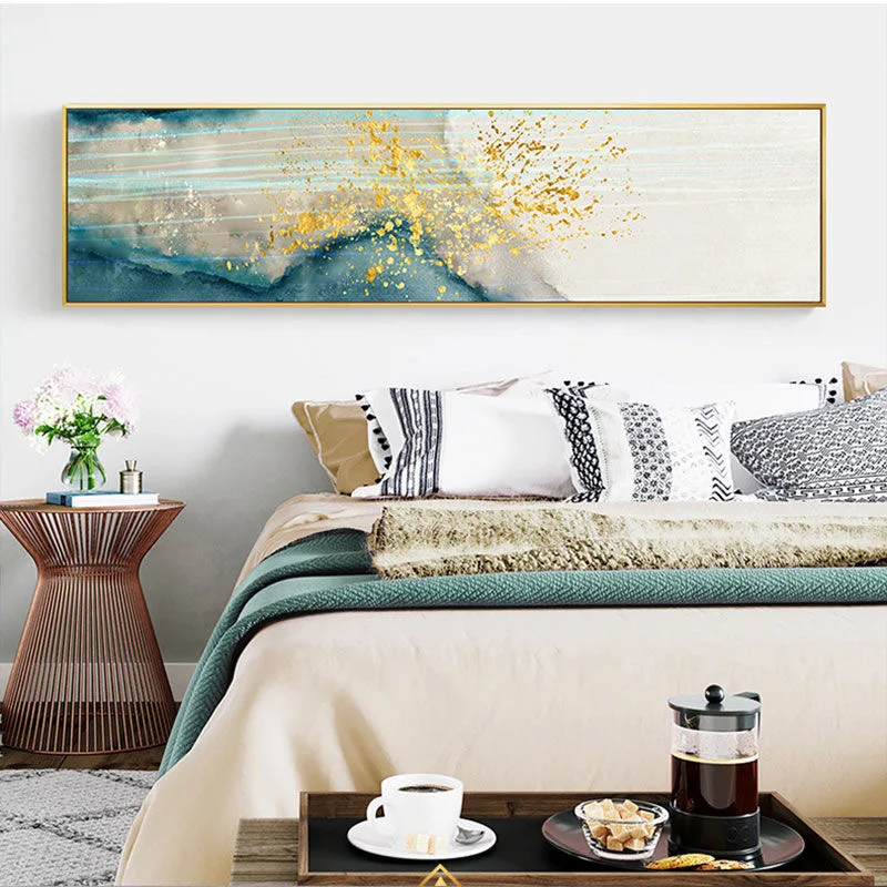 
Large Framed Blue Abstract Art Foil Handmade Painting on Canvas Wall Decor for Living Room 