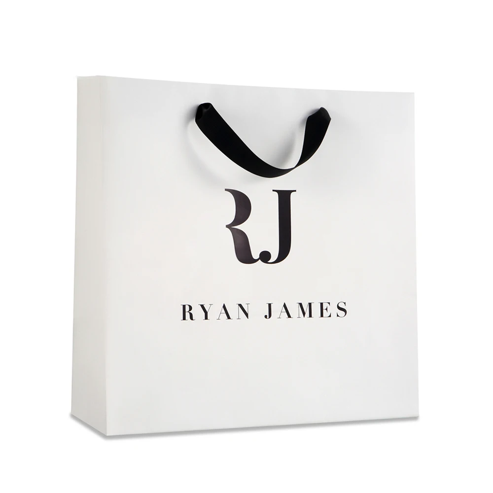 Custom Luxury Gold solid color Retail Shopping Gift Paperbag Packaging Boutique Bags Matte White Paper Bag With Your Own Logo