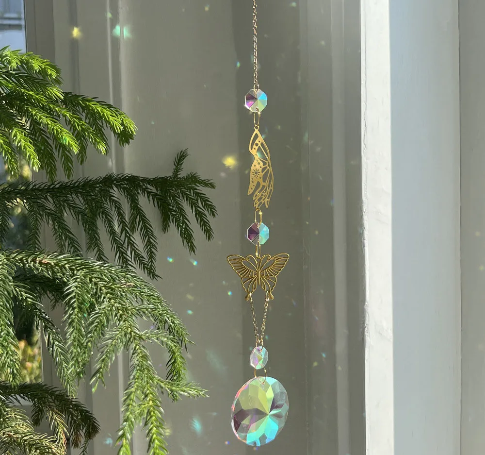 wholesale crystal decor and suncatchers outdoor decoration large crystal butterfly bee angel wind chime home decor sun catcher