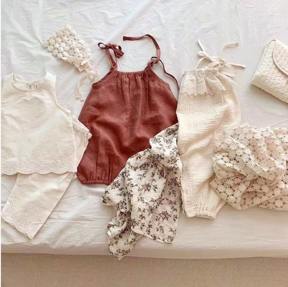 1Pcs Custom Logo RTS Summer Newborn Infant Toddler Clothes Muslin Baby Girls Bodysuit
