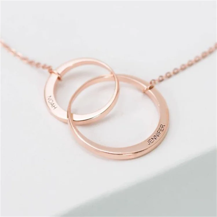 Personalized Generation Family name Necklace gold plated stainless steel two three Link circles rings charms Necklace women