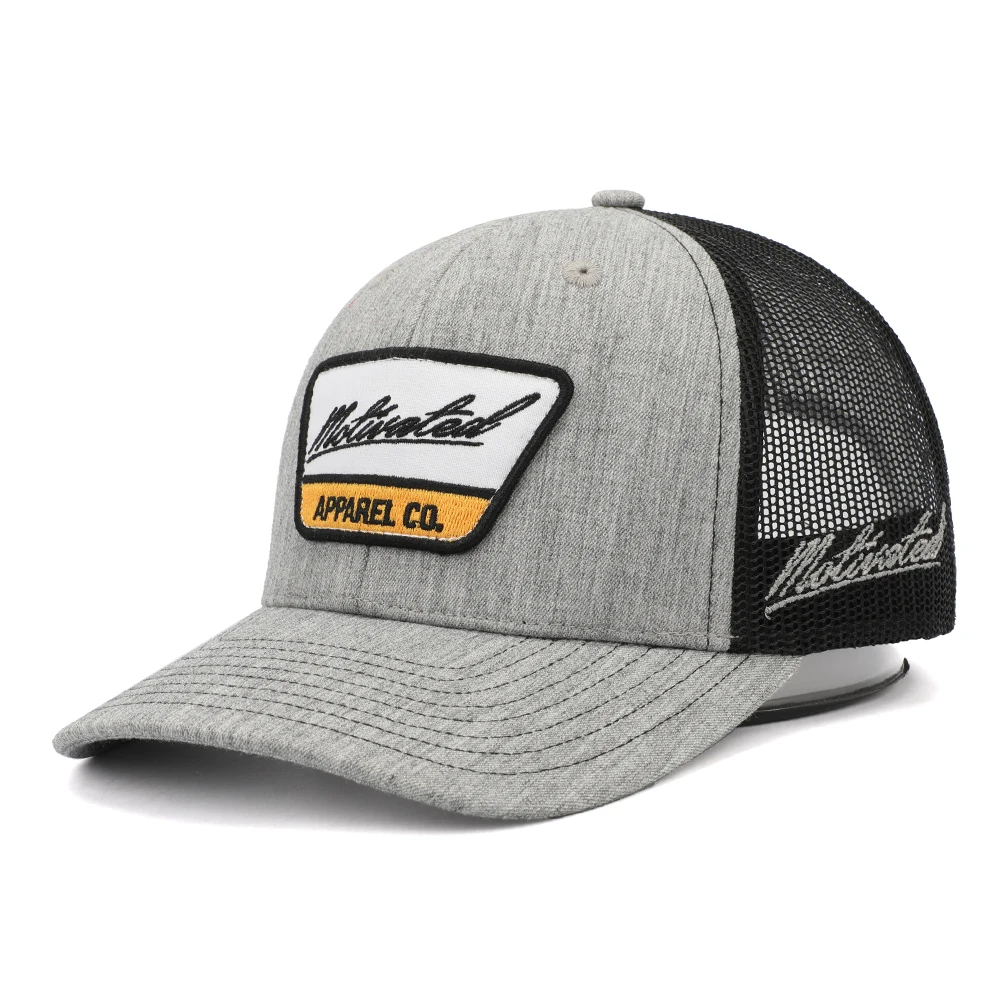 Hot Sale Factory Direct Price Adult Structured 6 Panel Customised Applique Polyester Embroidery Patch Heather Grey Trucker Hats