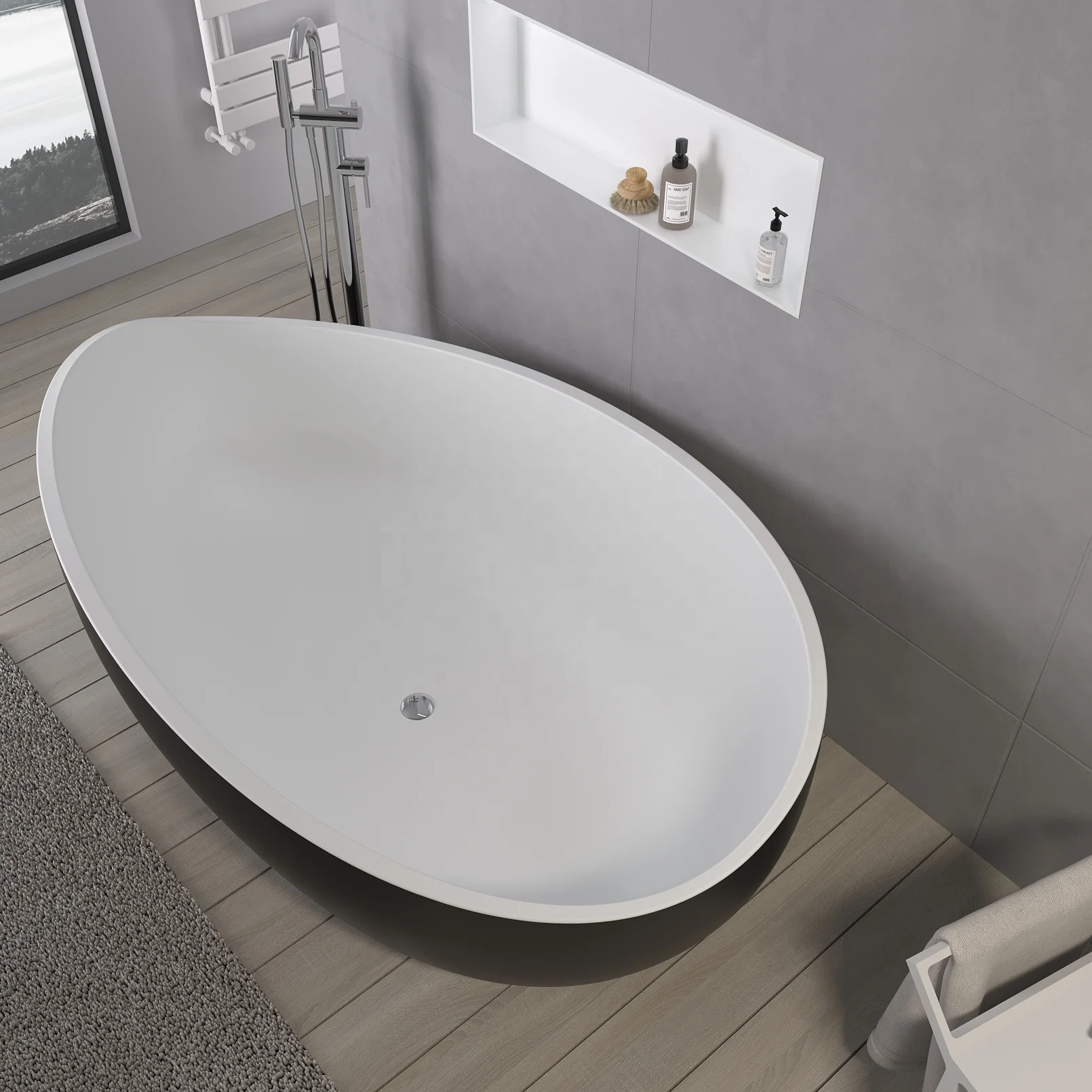 Luxury Bathroom Freestanding Faux Artificial White Stone Acrylic Resin Solid Surface Bath Tub Bathtub