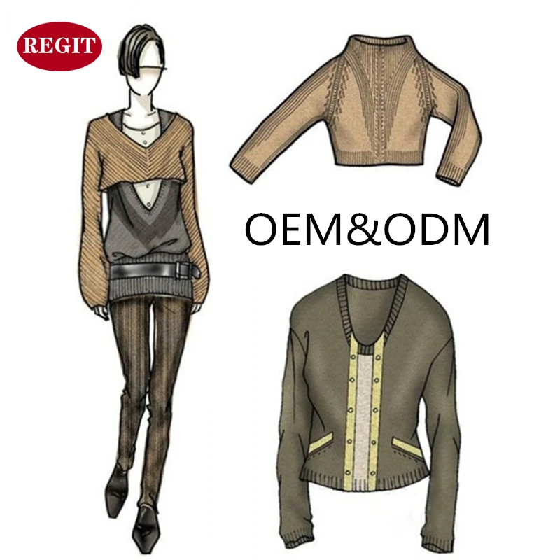 
OEM & ODM фабрика индивидуальные Инженерные чертежи, образец одежды женский вязаный свитер жилет маленькая партия обработки 