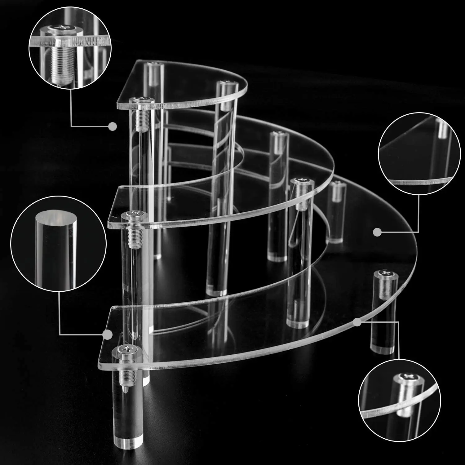 3 Tier Clear Cupcake Stand Risers  Organizer Half Moon Dessert Stand for Parties Weddings Birthday Parties Buffets Christmas