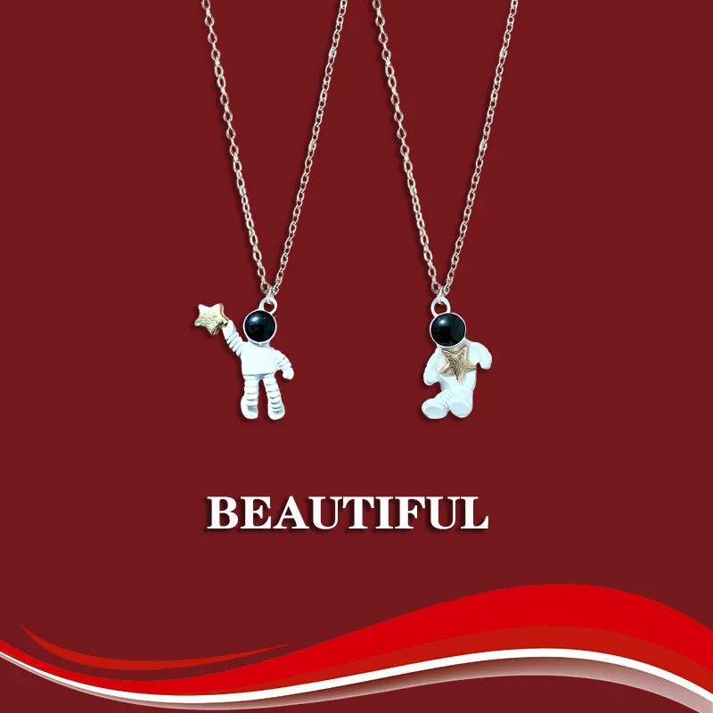 Throwing Stars Astronaut couple necklace Alloy  Men and women together Pendant  Girlfriends couples gifts