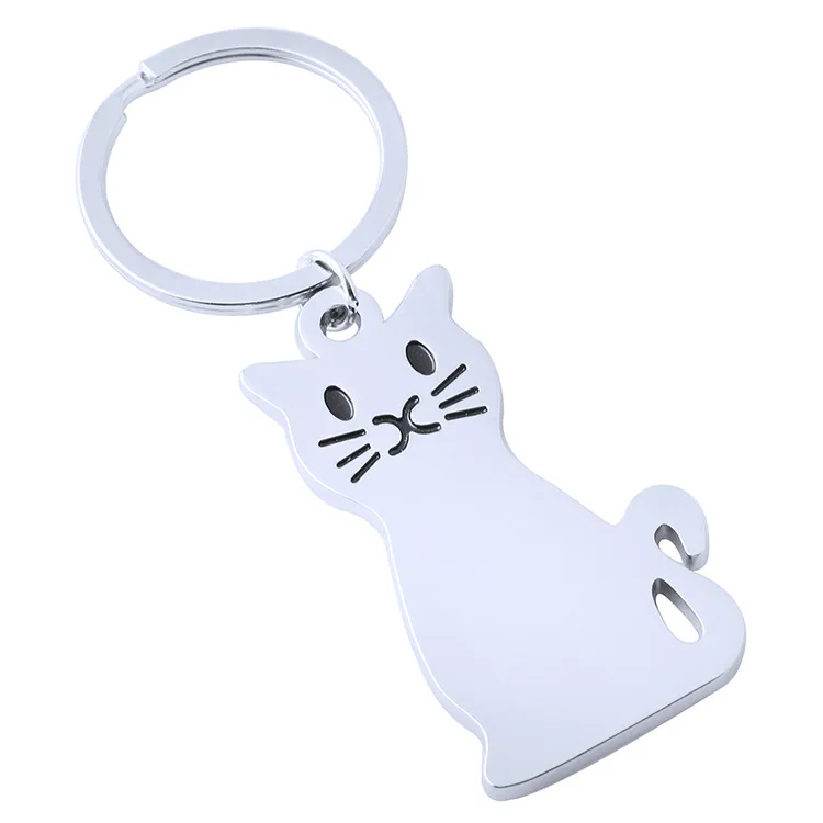 Wholesale custom metal key chains glossy dog keychain glossy cat keychain personalized small gift pet cat dog keychain key rings