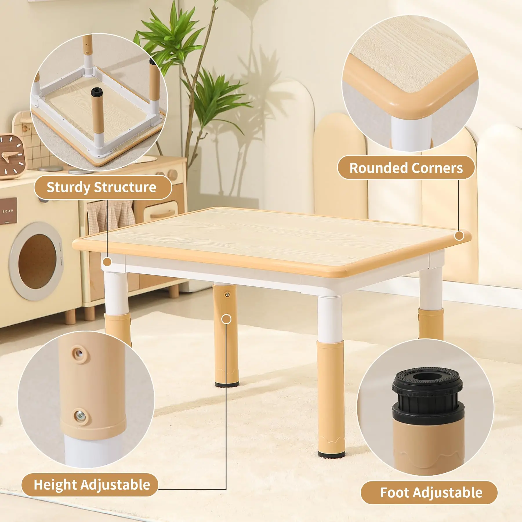 Kids Table and Chair Set,Height Adjustable Toddler Table and Chair Set for Study,31.5'L x 23.6'W Graffiti Table with 4 Chairs