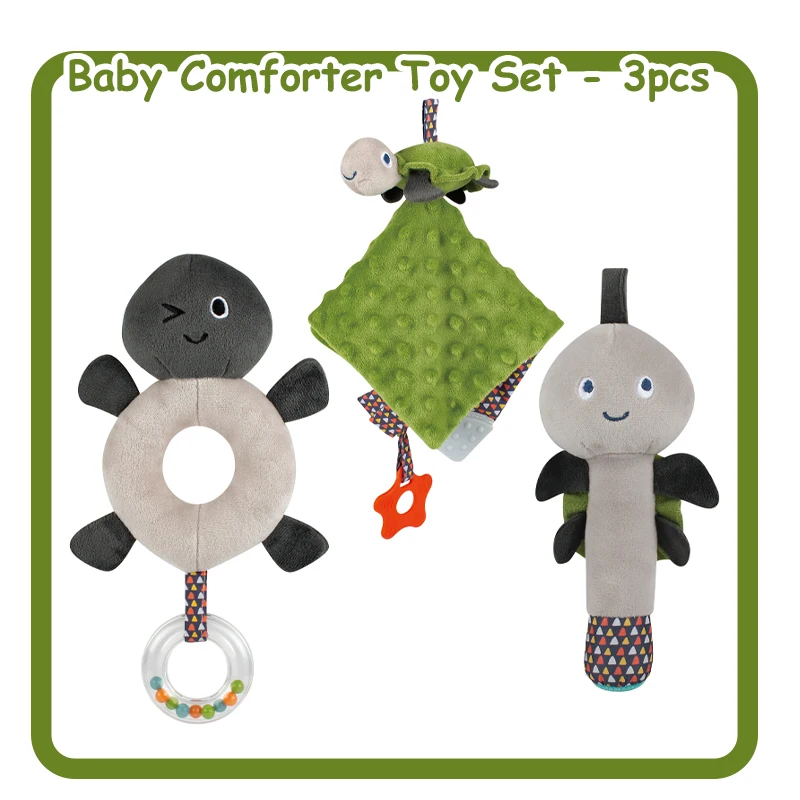 Baby Sensory Stuffed Tortoise Loveys Comforters Snuggle Security Blanket with Teething Toys Textured Tags