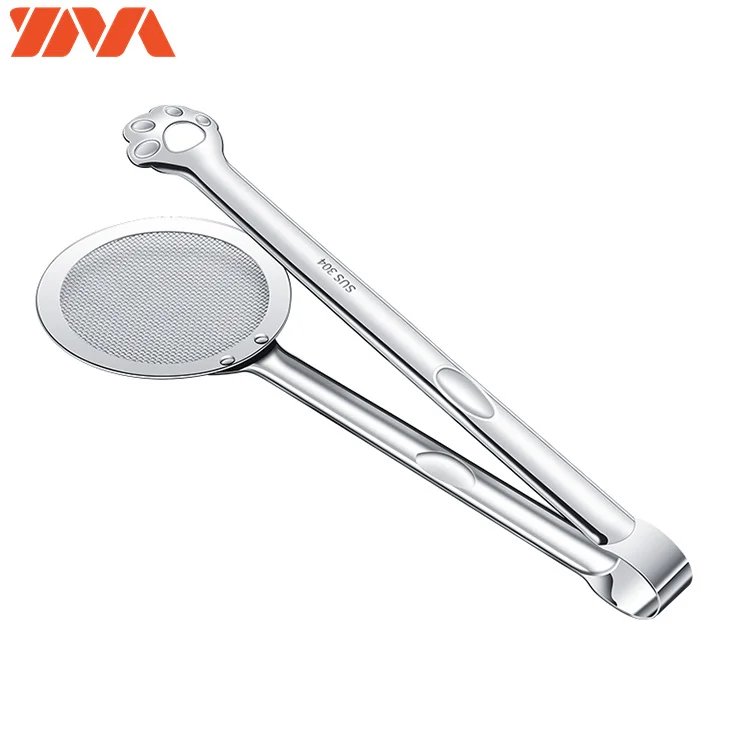 Food Clip Drain Oil Fried Mesh Strainer Kitchen Tool Two-in-one Filter Frying Oil Tongs with Clip
