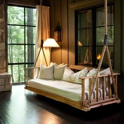 Factory Outdoor Furniture luxury Wood Rattan Bed love seat Patio lazy Daybed Garden Hanging Swing Sofa