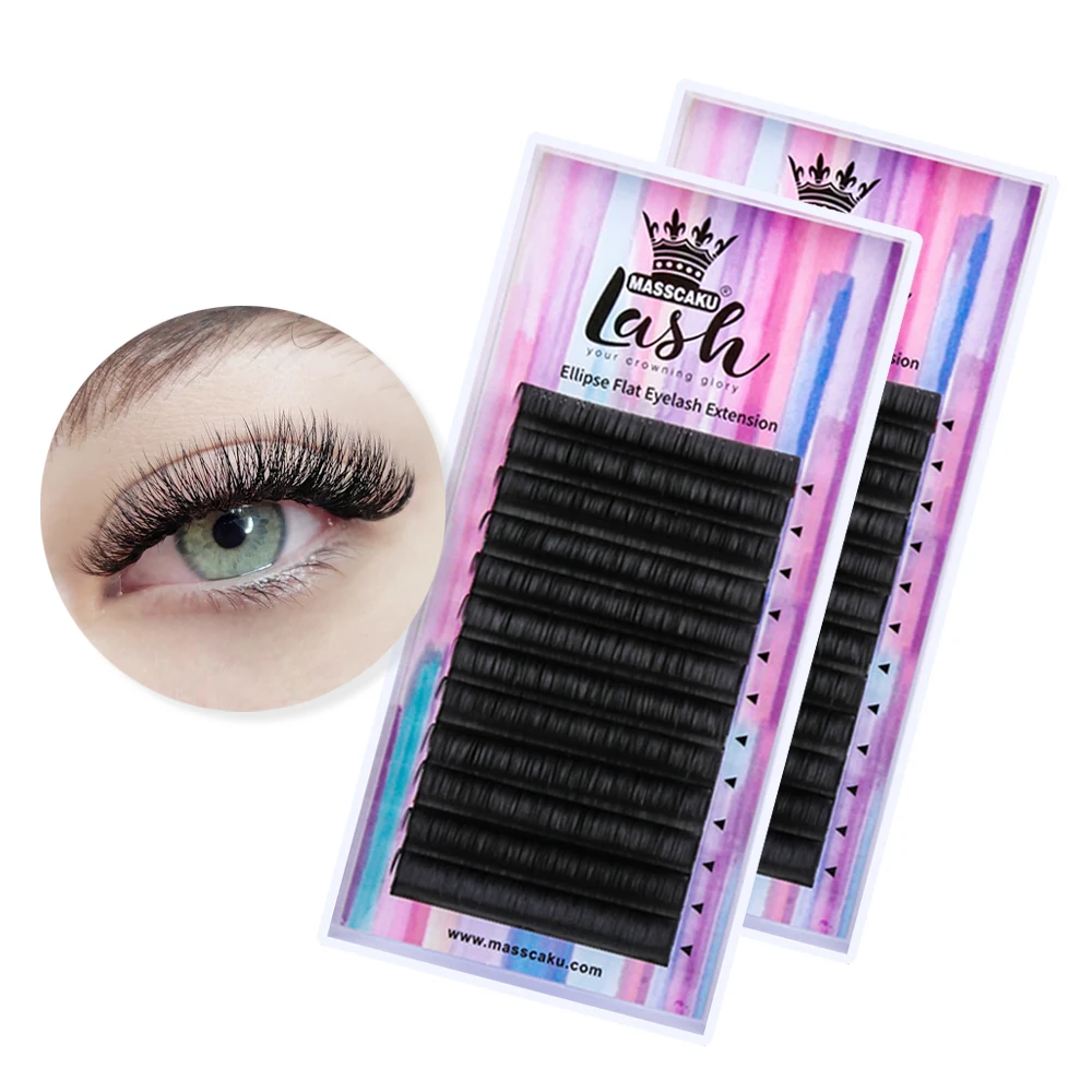 Ellipse Flat Lashes Extension For Professionals Eyelashes Split Tip Profession Soft Silk Flat Eyelash C/D Curl