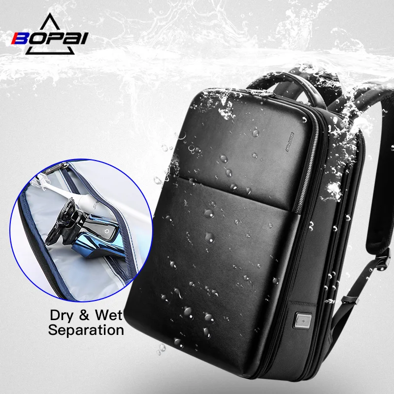 BOPAI Wholesale Business Travel Expandable Casual Bag Pack Anti Theft 15.6 Inch Men USB Charging Laptop Backpack