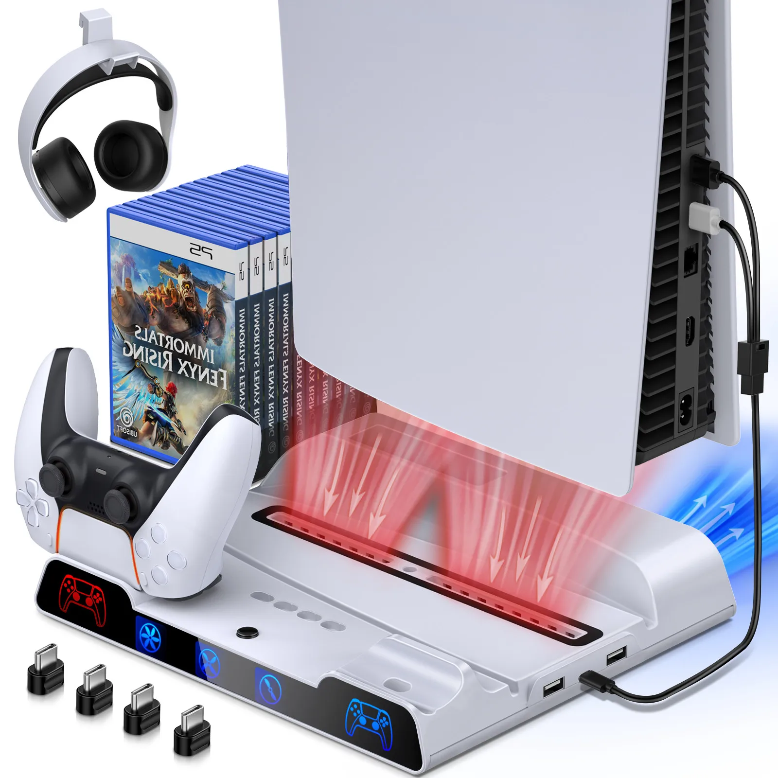 PS5 game console fast charging station cooling stand with 2 cooling fans suitable for Playstation 5 CD/digital