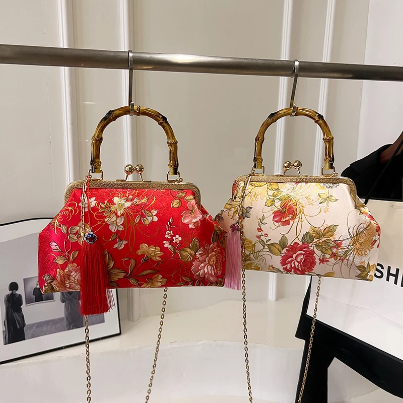 Designer New Chinese Style Qipao Tassel Evening Party Handheld Crossbody Bag for Women