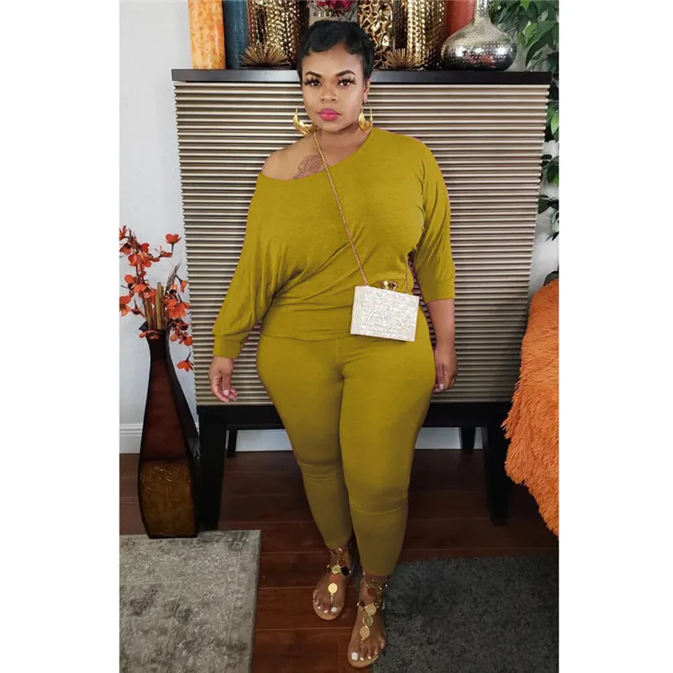 
LF-561 Plus Size Womens Clothing 2021 Long Sleeve Womens 2 Piece Outfits Clothing Summer Sexy Pants Plus Size Two Piece Set 