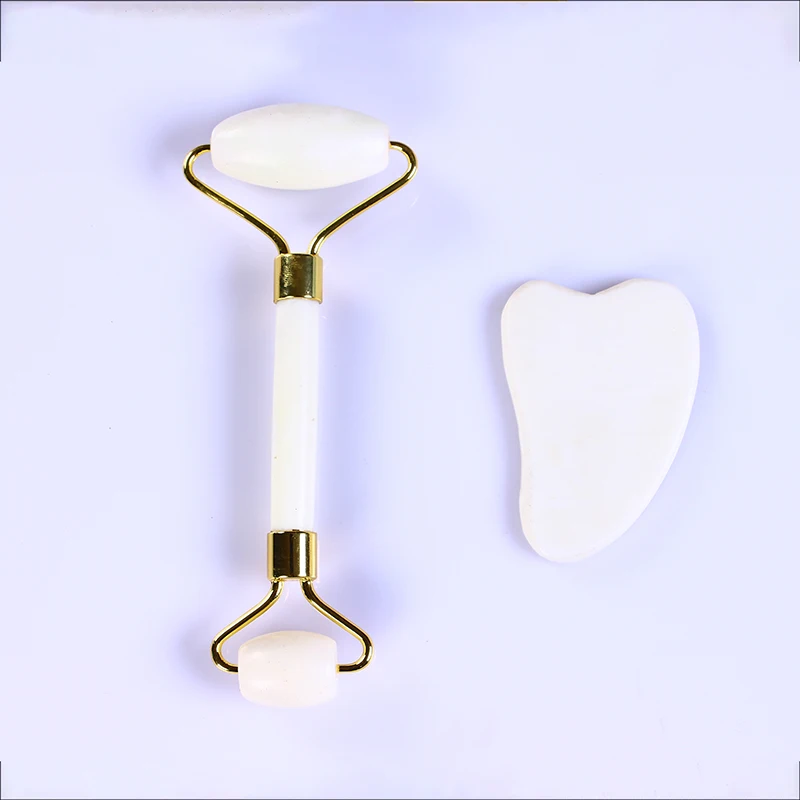 jade eye massager White natural jade roller zinc alloy support