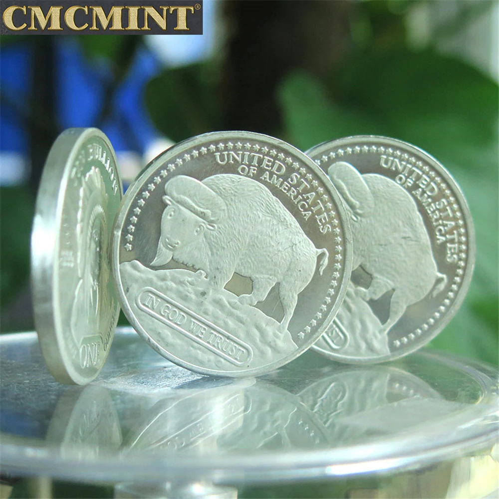 Оптовая продажа металлические монеты на заказ 1 унция жестяные индийские круглые в форме буйвола
