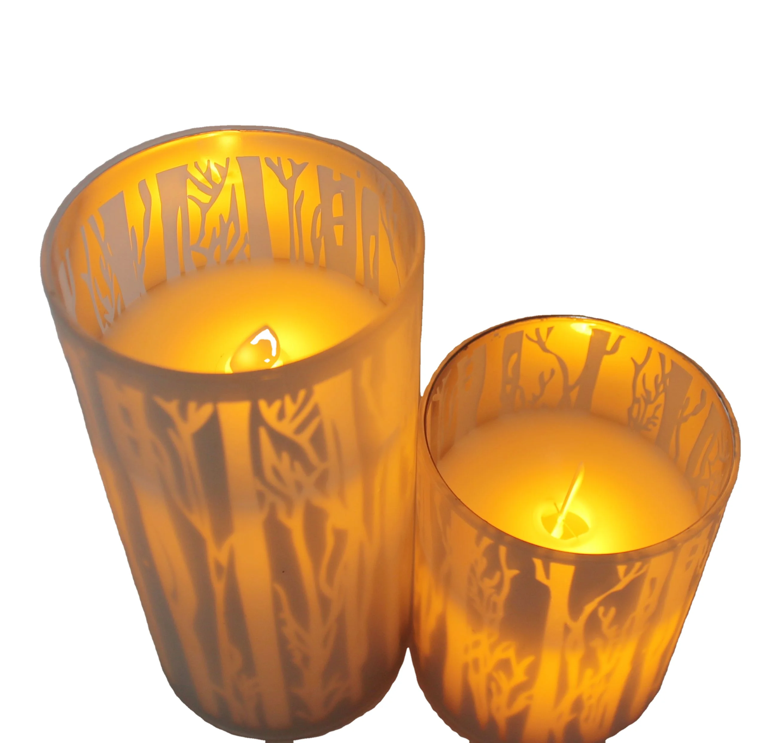 Wholesale LED glass 3D candles decorating real wax flameless candle household paraffin wax candles