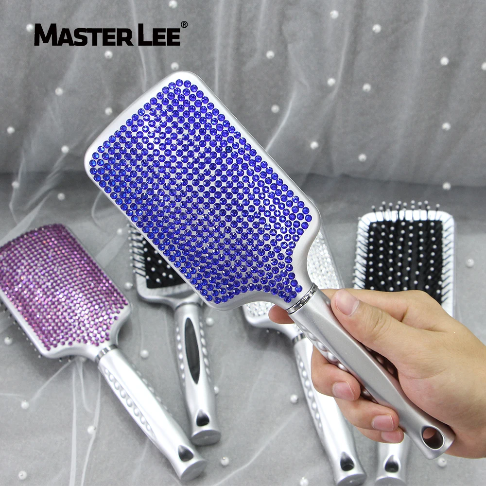 Masterlee Custom Portable Detangling Scalp Massager Comb bling Hair Brush With diamond