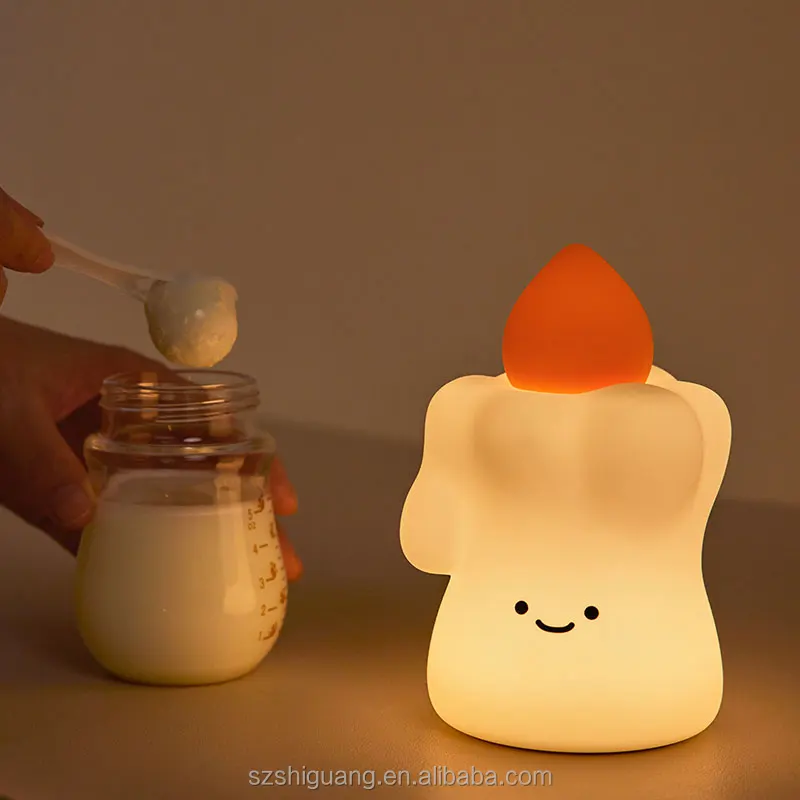 Cute Candle Touch Usb Soft Portable Bedrooms Living Rooms Silicone Led Bedside Night Lamp Silicone Pat Night Lights For Kids