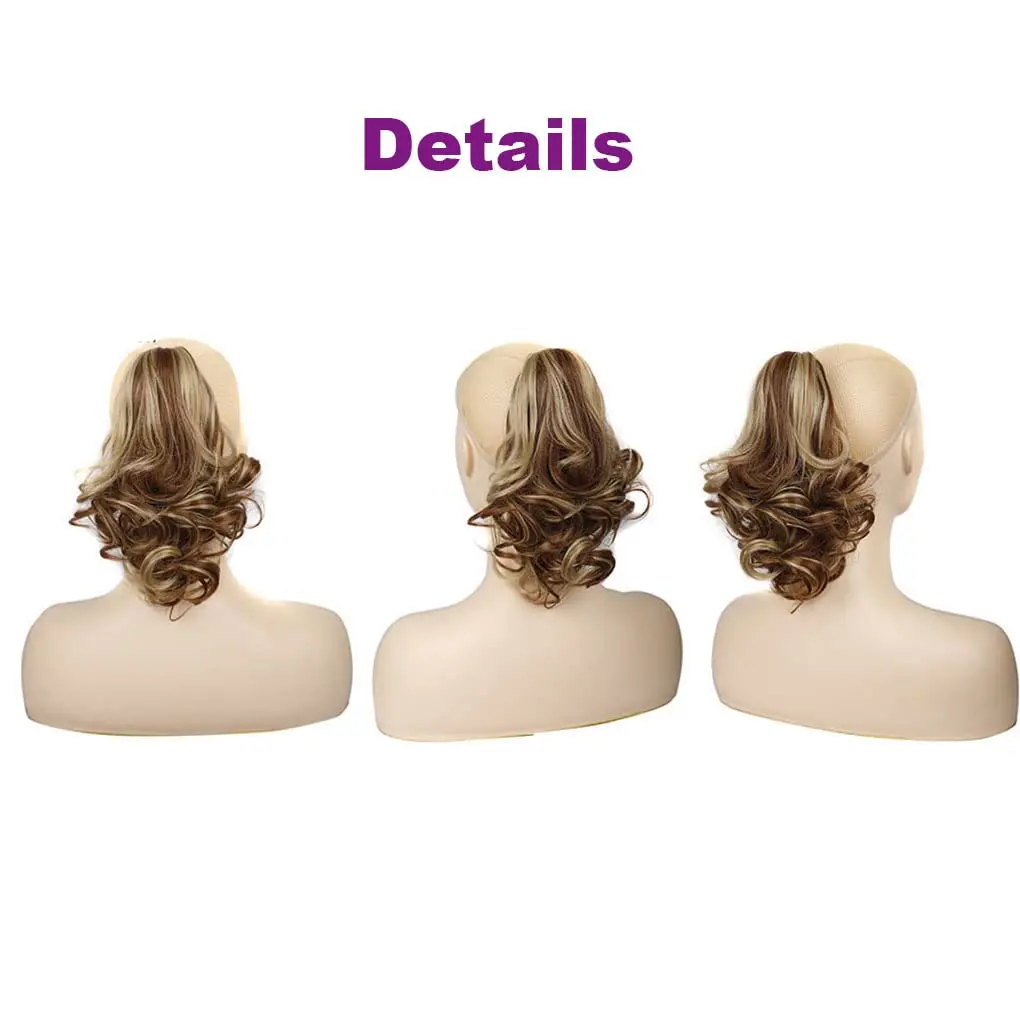 Color Mixed ponytail extensions,Fake Claw Clip Ponytails Hair Extension 12in Curly Hair pieces Wig Synthetic Fluffy Tangled