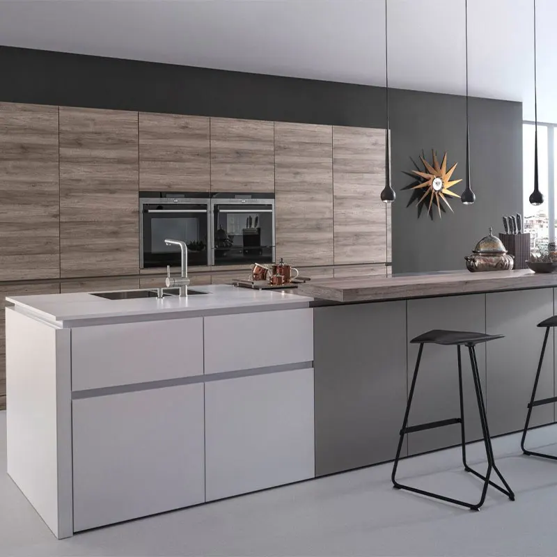 Welbom Luxury White Wood Table Glossy Cupboard Set Handles Door Kitchen Cabinets