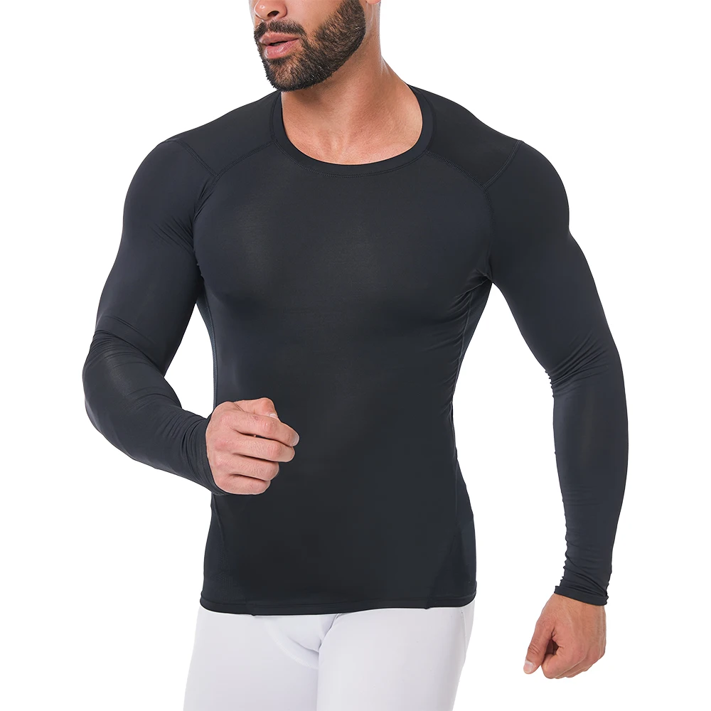Black Compression Shirts Base Layer Polyester Workout Shirt Men Fitness Long Sleeve Mens Compression Shirt
