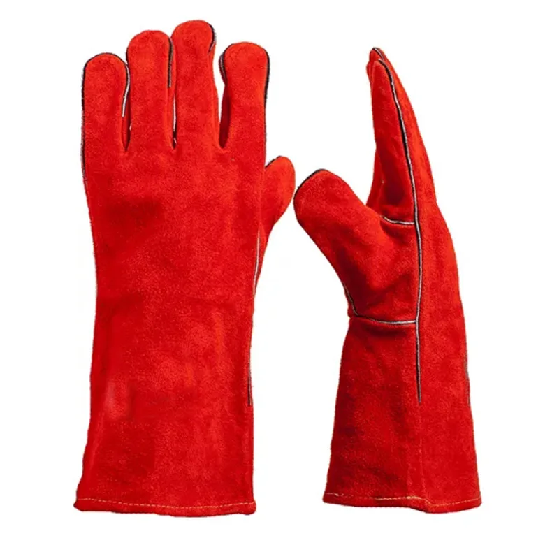 Red En407 hot selling 14inch fireproof  pit extreme heat waterproof resistant oil hand safety bbq leather gloves